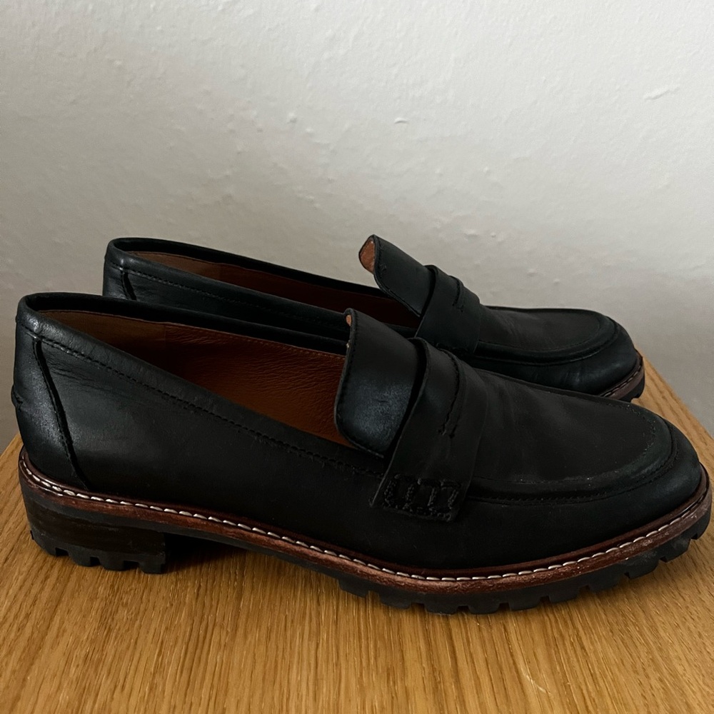 Madewell Black Leather Lug-Soled Penny Loafers - Picture 5 of 8
